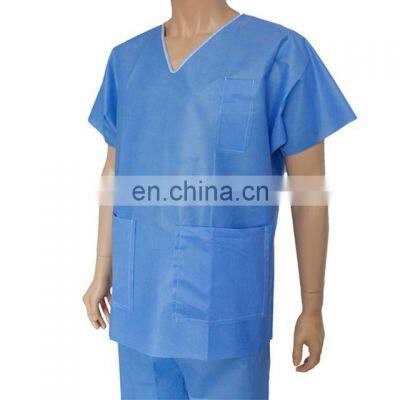 PP/SMS Patient gown suit Disposable scrub suits, pajama, patient gown round collarSabyrly