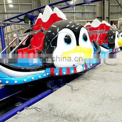 Kids Train Outdoor Amusement Park Train Rides Penguin Design Roller Coaster For Sale