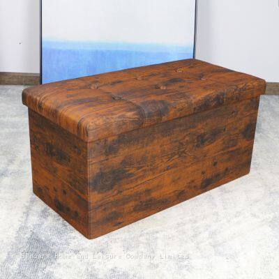 Foldable Storage Polyester Ottoman-Wood Grain