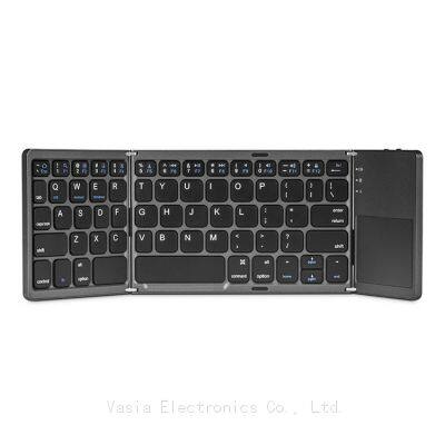 Three fold wireless foldable keyboard computer foldable recheagable keyboard foldable ios keyboard with trackpad