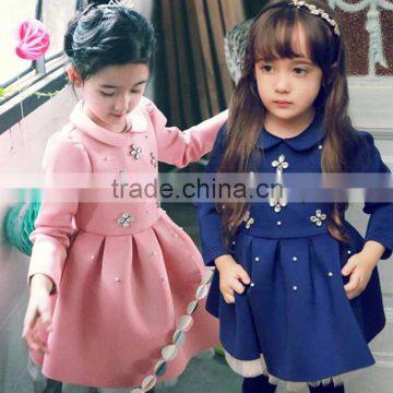 2015 Korean Pure Cotton Princess Dress Pearls Fashion Girls Dresses Spring
