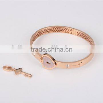 2015 Hot Selling Lock and Key 18K Yellow or Rose Gold Bangle With Diamond For Lover photo-4