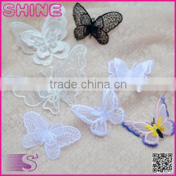 7*5cm China factory cheap sew on DIY accessory polyester organza embroidery coloruful butterfly patch