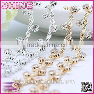 Middle east quality rhinestone cup chain YIWU Wholesale hair ornament Flower stone shining loose rhinestone chain trim