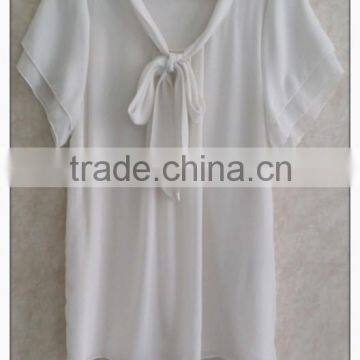 Sailor Collar Chiffon T-shirt Sweet Bow Girl White Tshirt photo-2