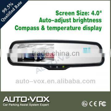 Car reverse Rear view 4.0" Mirror Monitor 2 Video Input with compass and temperature display