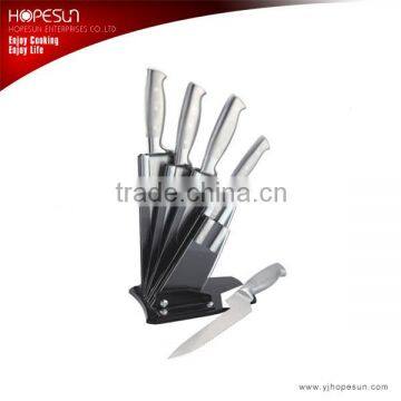 Kitchen knife set with acrylic block with hollow handle