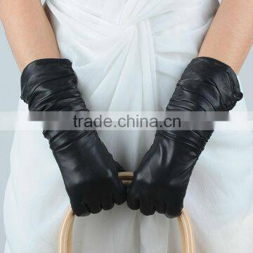 ruched cuff women fashion long leather gloves