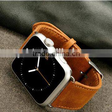 Leather Watchband Strap Replacement iWatch Wristband Link Bracelet with Secure Metal Clasp Buckle for Apple Watch