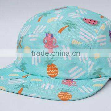 Flat brim 5 panel printing camper cap