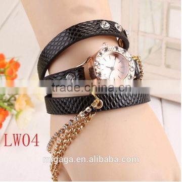 Wholesale - Hot leather metal necklace full of diamond bracelet watch ladies fashion bracelet watch