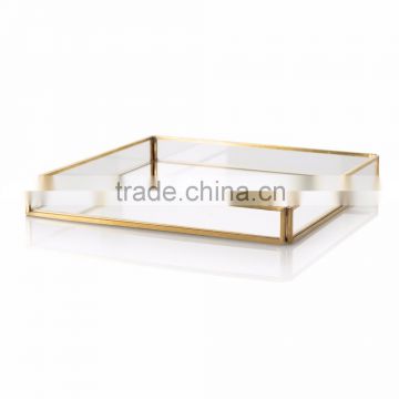 BRASS TRAY, BRASS RECTANGULAR MIRROR TRAY, MIRROR SERVING TRAY