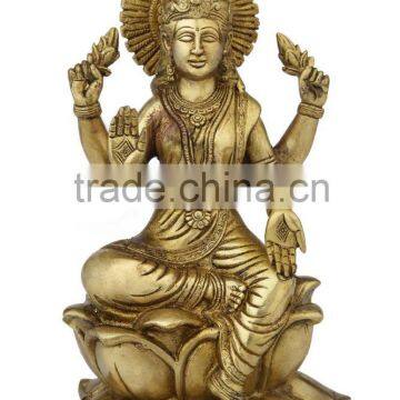 Brass laxmi Sitting on Lotus Flower base 11"