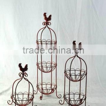 Cock design floor basket stand for wire fruit basket