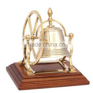 Office Brass Wheel Table Bell with wooden base