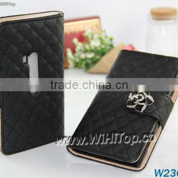 Black Color Superior Quality Grid PU Leather Skin Fashion Luxury Case for Nokia Lumia 920 Wallet Leather Case