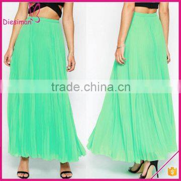 Solid Color Neon Sexy Long Chiffon Pleated Maxi Skirt