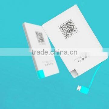 Easy Carry Promotional Gift Ultra Thin 2500mAh Credit Card Power Bank With Built in Micro Usb Cable and i Phone Adapator photo-2