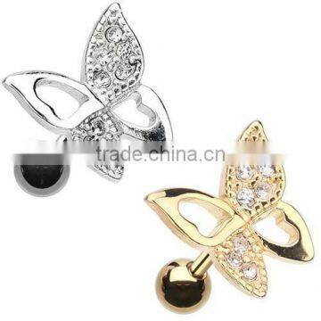 Golden Butterfly Tragus Cartilage Earring CZ Body Jewelry