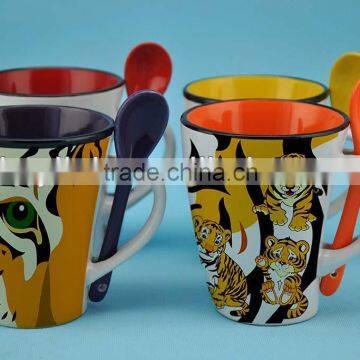 kids mug and spoon with animal design