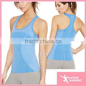 Seamless 100% polyester blue women sleeveless gym tank tops