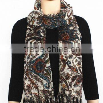 Printed Light Wool Scarf with tassel