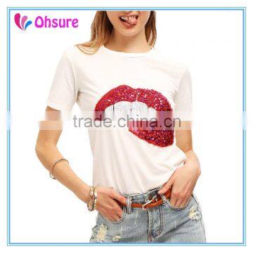 sexy lips womens custom sublimation printing short sleeve t shirt for women