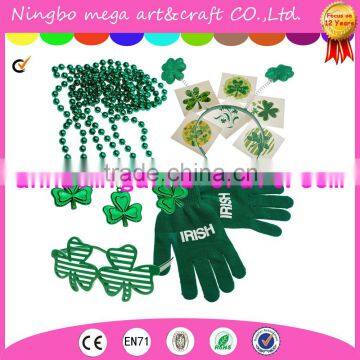 St. Patrick's Day Dress up Set: Shamrock Beads Necklace's, Tattoos, Shamrock Shutter Glasses, Head Bopper, & Acrylic Irish Print