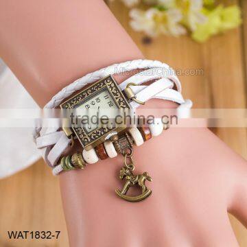 Simple Vintage Multiple White Leather Ladies Bracelet Wrist Watch