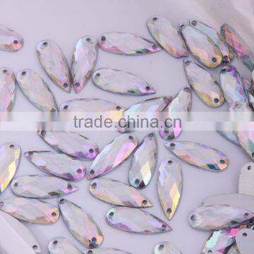 Decorative Fancy Stone With Holes 8x22mm Tear drop Sew On Acrylic Stones With Double Holes AB Color Plastic Beads With Holes