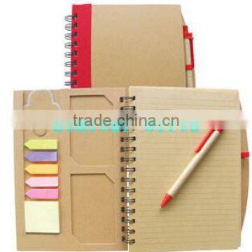 A5 recycle kraft notebook with sticky notes/card pocket/pen