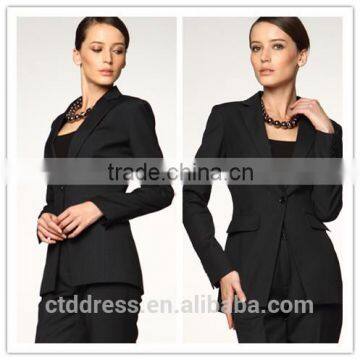 2014 Top Quality 100% wool Classic black one button ladies business suit design