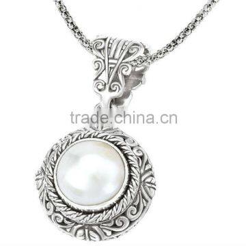 Rhodium plating 925 sterling silver necklace with pearl