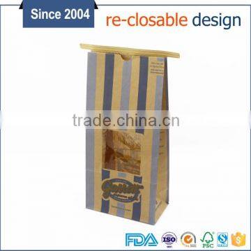 FDA paper bag natural tin tie kraft customized dessert paper bag with clear window