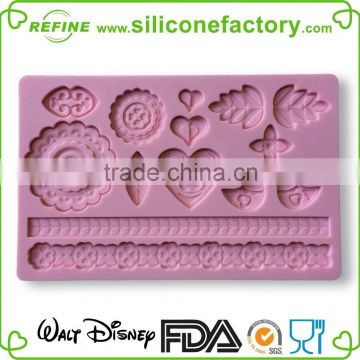 2016 newest heart bird leaf flower shape custom silicone lace mat for cake decorating