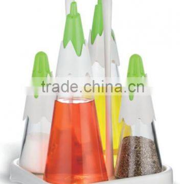 SINOGLASS 260ml snow mountain shape top glass salad dressing set with rack