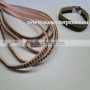 Flat leather with Studs - High Quality Eco Crystal Leather_7mm_Pink