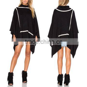 Fashion classic white banded pullover black cape for woman plus size