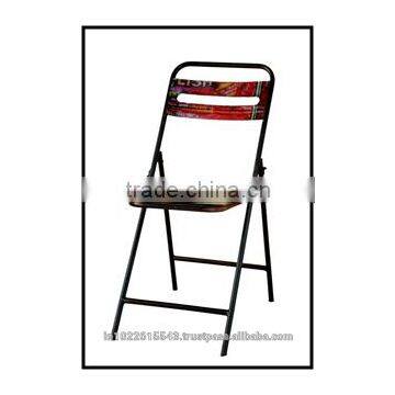 IRON FOLDING CHAIR WITH RECYCLE TIN , Recycle multi color folding chair