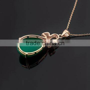 Classic Design, 18k Real Gold Plating Solid Silver Necklace Fashion Jewelry With Natural Green Chalcedony Pendant photo-5