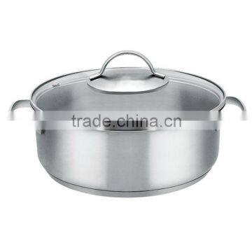 2015 factory price stainless steel hot pot with glass lid/two ears