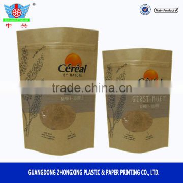 Food packaging standing brown kraft paper bag with window