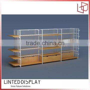 Warehouse shop wooden retail clothes shelf display rack