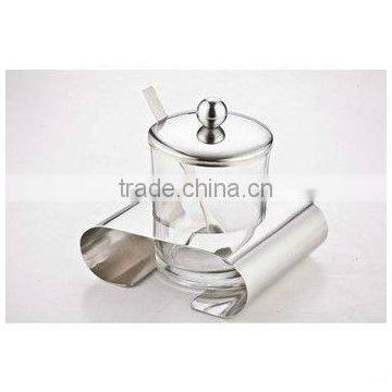 glass sugar pot with stainless steel cap, cover