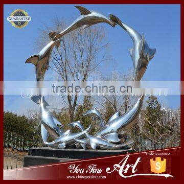 Garden Circle Stainless Steel Dolphin Sculpture For Outdoor