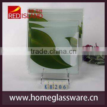 square tempered glass plate with leaf pattern