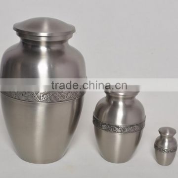 Classical Brass Cremation Urn For Funeral With Pewter Finish