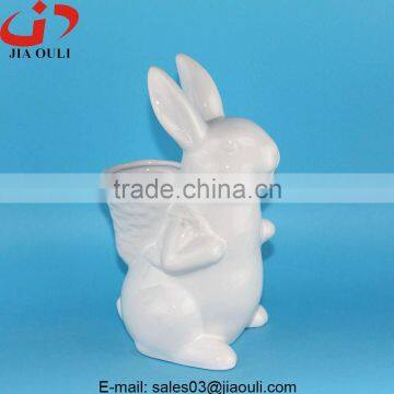 2016 New easter decoration white Ceramic rabbit planter