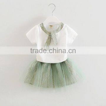2017 Wholesale Children's Boutique Clothing Set Girls Fancy White Shirt With Floral Skirt photo-2
