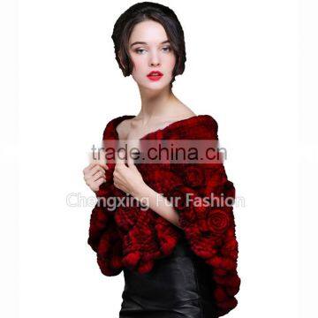 CX-B-21E 2016 New Knitted Genuine Rex Fur Shawls Rabbit Fur Poncho photo-3
